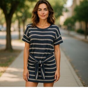 Lush Stripe Short Sleeve Tie Front Dress Size Small
